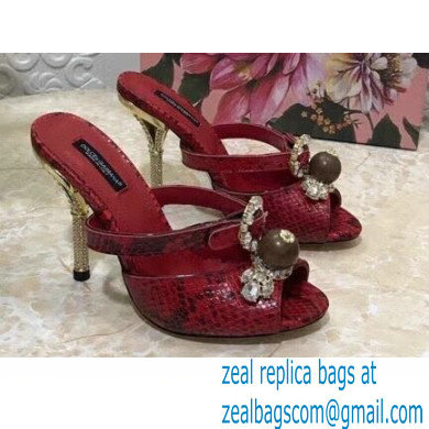 Dolce & Gabbana Crystal Heel 10.5cm Python Mules Red 2021 - Click Image to Close
